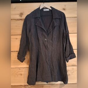 SU ZEN BROWN LONG SLEEVE LAGENLOOK COLLARED BUTTON FRONT JACKET SMALL VINTAGE